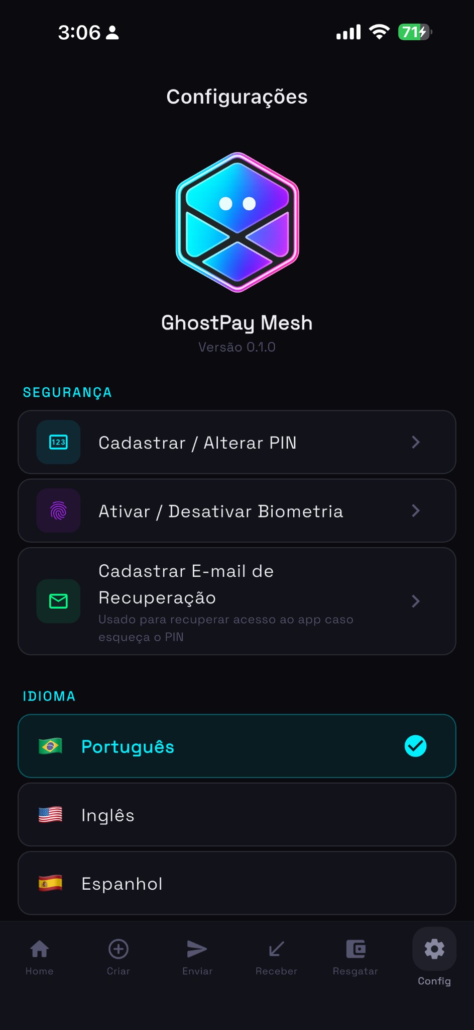 GhostPay - Configurações de Segurança